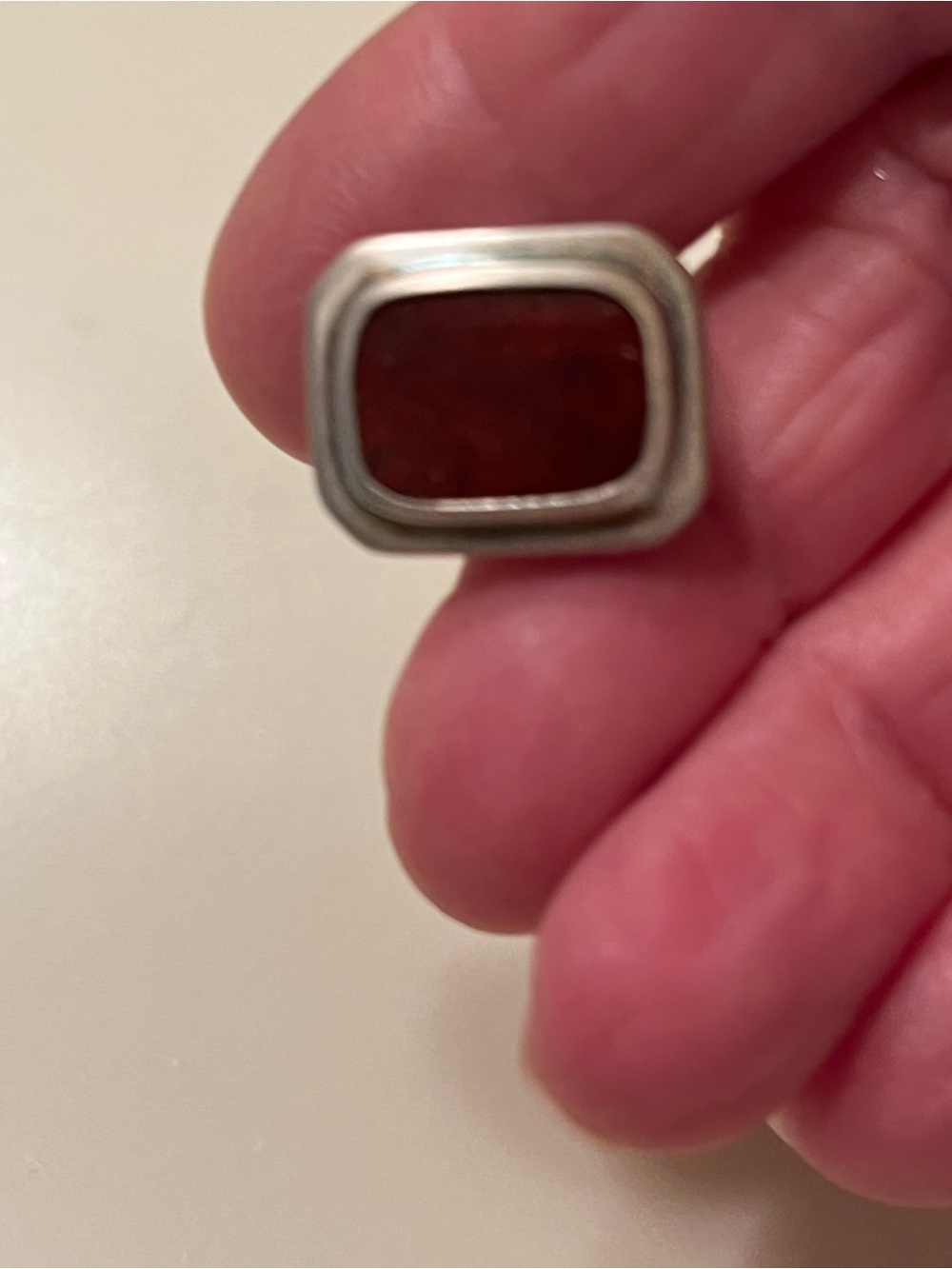 SLANE Silver Cufflinks with Deep Red Agate Stone Inset - Picture 3 of 3